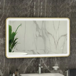 RAK Art Soft LED Illuminated Bathroom Mirror With Demister Pad 600mm H X 1000mm W - Brushed Gold