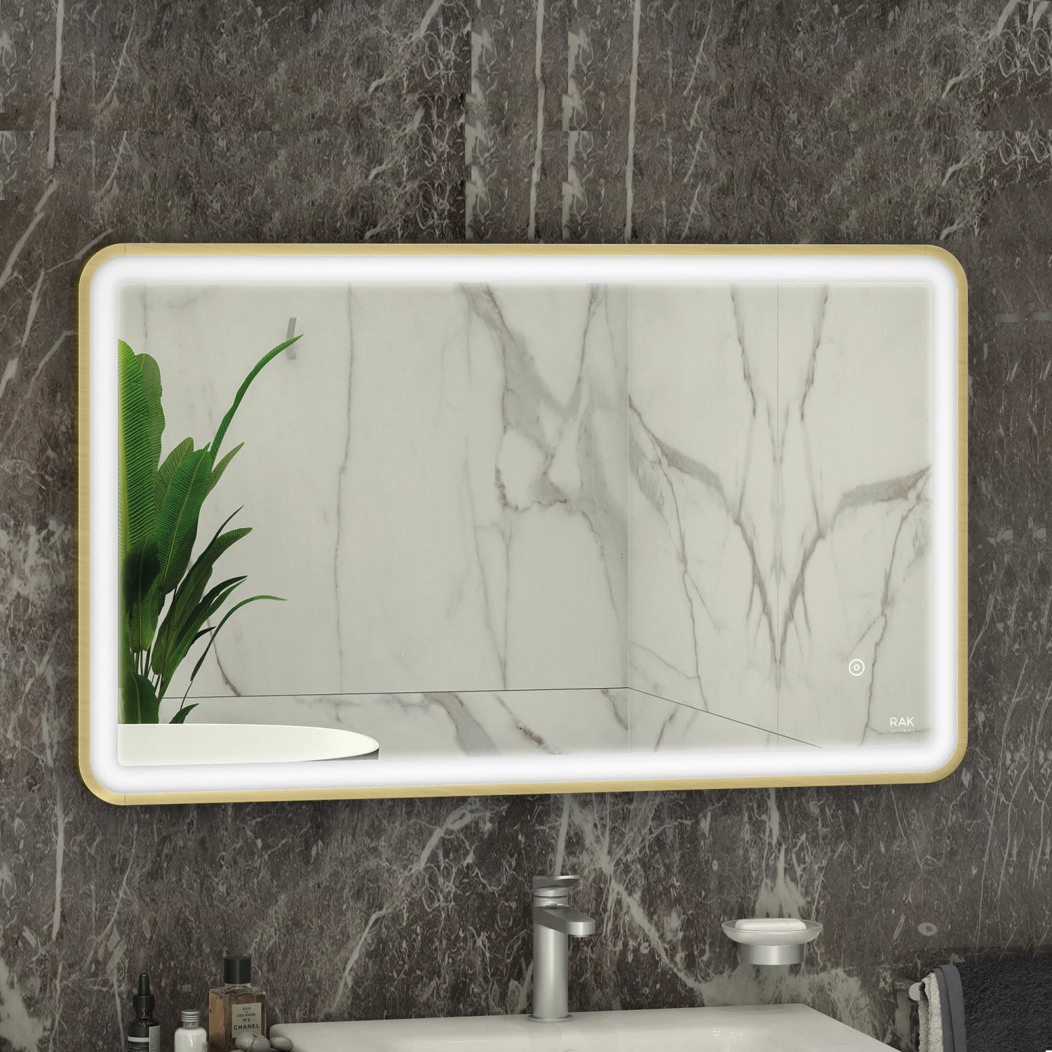 RAK Art Soft LED Illuminated Bathroom Mirror With Demister Pad 600mm H X 1000mm W - Brushed Gold 3 RAK Art Soft LED Illuminated Bathroom Mirror With Demister Pad 600mm H X 1000mm W - Brushed Gold