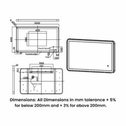 RAK Art Soft LED Illuminated Bathroom Mirror With Demister Pad 600mm H X 1000mm W - Brushed Nickel