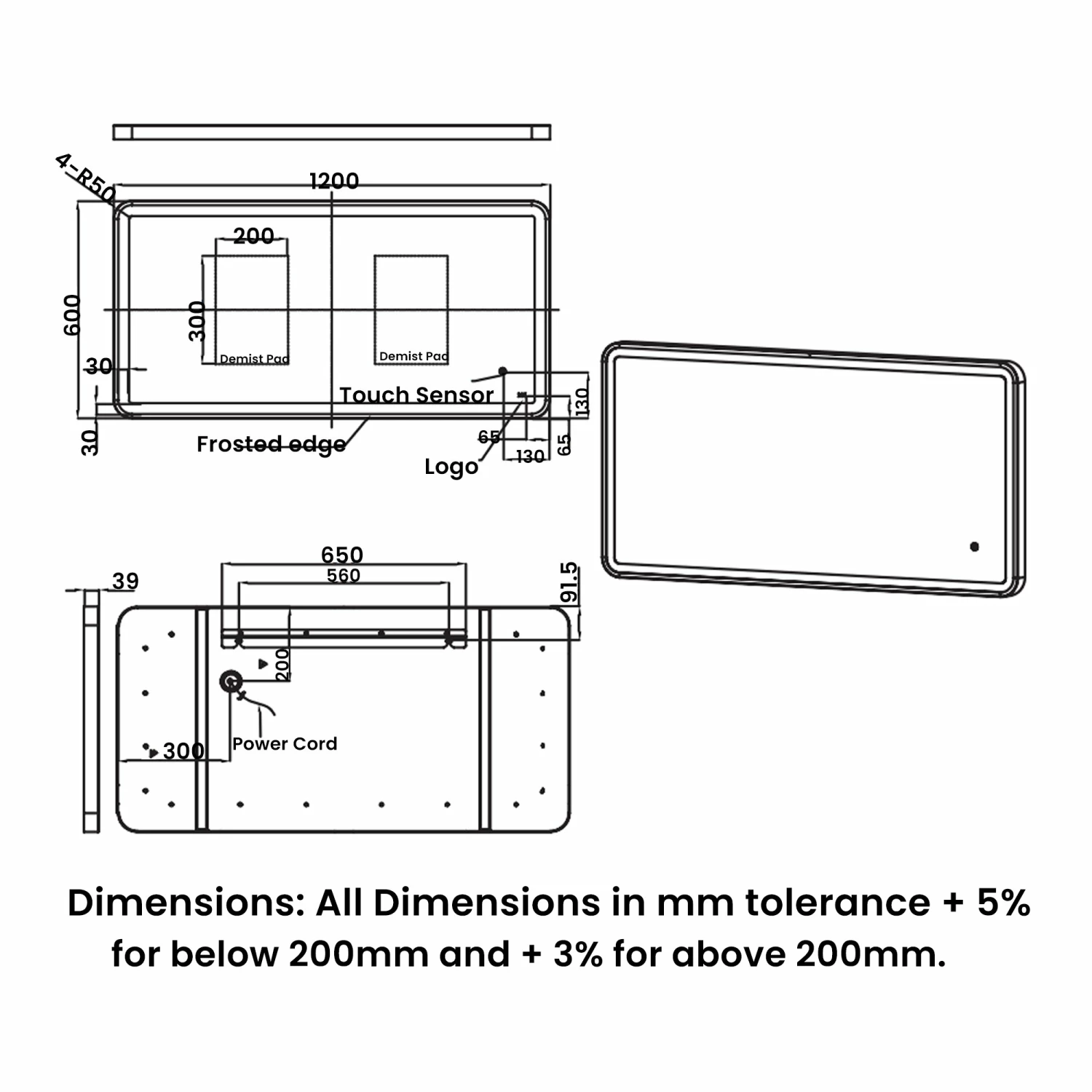 RAK Art Soft LED Illuminated Bathroom Mirror With Demister Pad 600mm H X 1200mm W - Chrome 3 RAK Art Soft LED Illuminated Bathroom Mirror With Demister Pad 600mm H X 1200mm W - Chrome