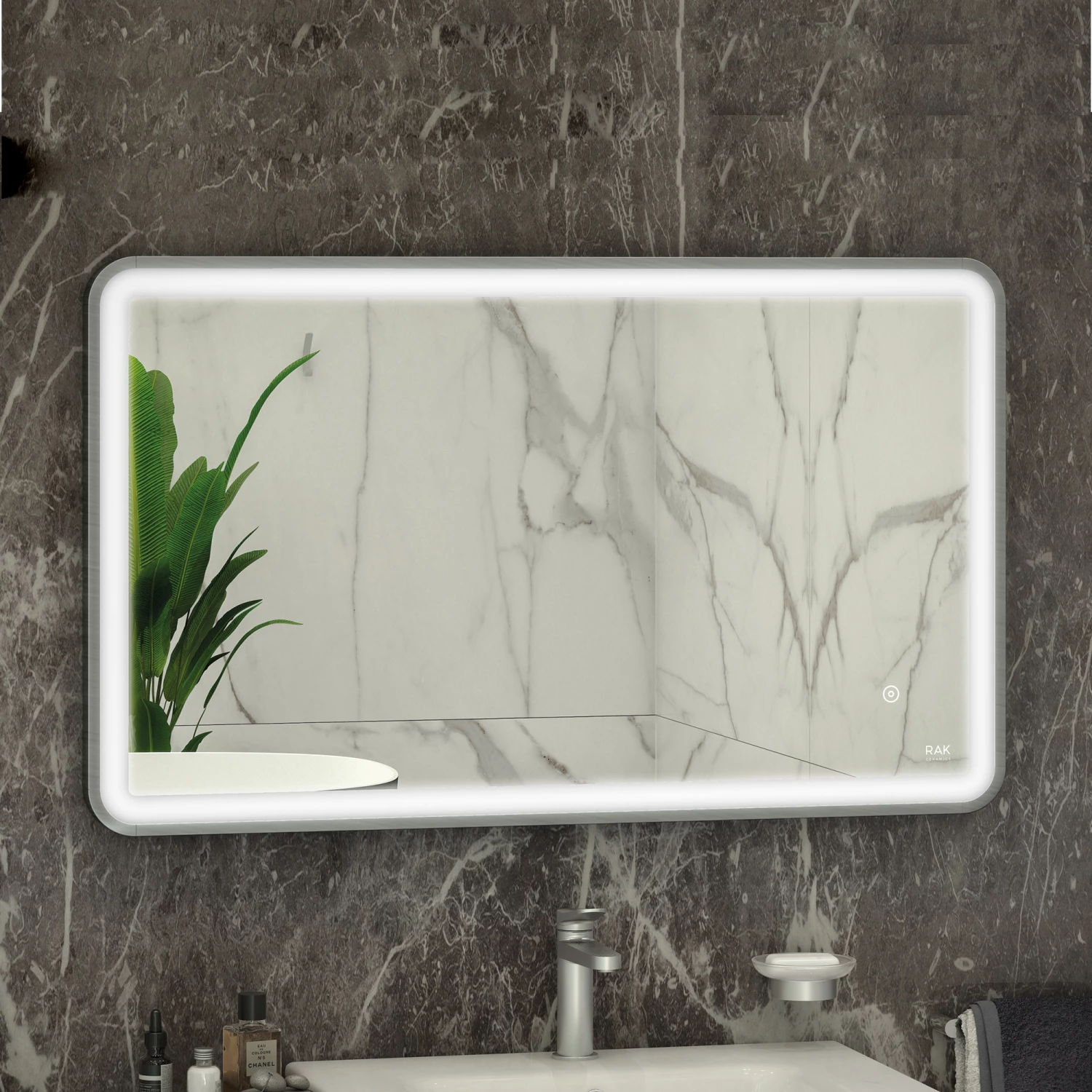 RAK Art Soft LED Illuminated Bathroom Mirror With Demister Pad 600mm H X 1000mm W - Brushed Nickel 4 RAK Art Soft LED Illuminated Bathroom Mirror With Demister Pad 600mm H X 1000mm W - Brushed Nickel - Image 2