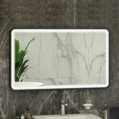 RAK Art Soft LED Illuminated Bathroom Mirror With Demister Pad 600mm H X 1200mm W - Matt Black