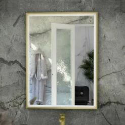 RAK Art Square LED Bathroom Mirror With Demister Pad 700mm H X 500mm W - Brushed Gold