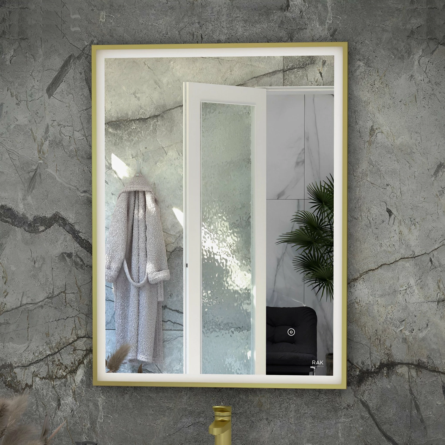 RAK Art Square LED Bathroom Mirror With Demister Pad 700mm H X 500mm W - Brushed Gold 3 RAK Art Square LED Bathroom Mirror With Demister Pad 700mm H X 500mm W - Brushed Gold