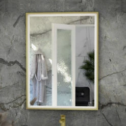 RAK Art Square LED Bathroom Mirror With Demister Pad 800mm H X 600mm W - Brushed Gold -HEATANDPLUMB Sales rak ceramics art bathroom mirror rakartsqbg5001 2