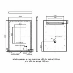 RAK Art Square LED Bathroom Mirror With Demister Pad 800mm H X 600mm W - Brushed Nickel