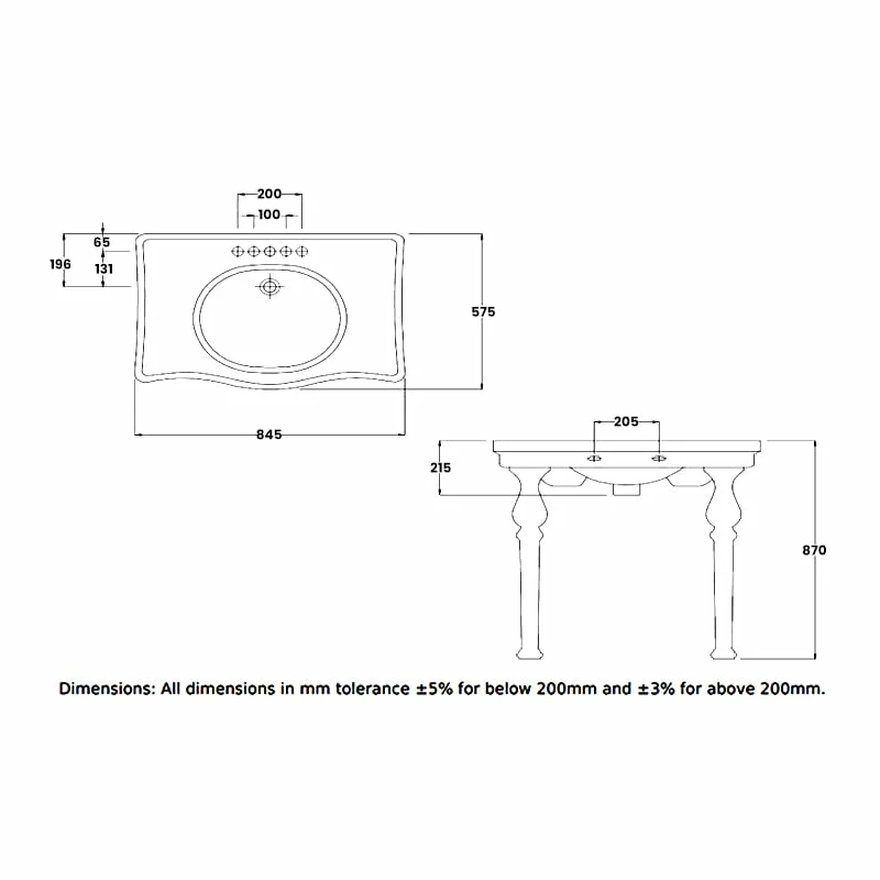 RAK Console Alexandra Basin With Ceramic Legs 850mm Wide - 2 Tap Hole 4 RAK Console Alexandra Basin With Ceramic Legs 850mm Wide - 2 Tap Hole - Image 2
