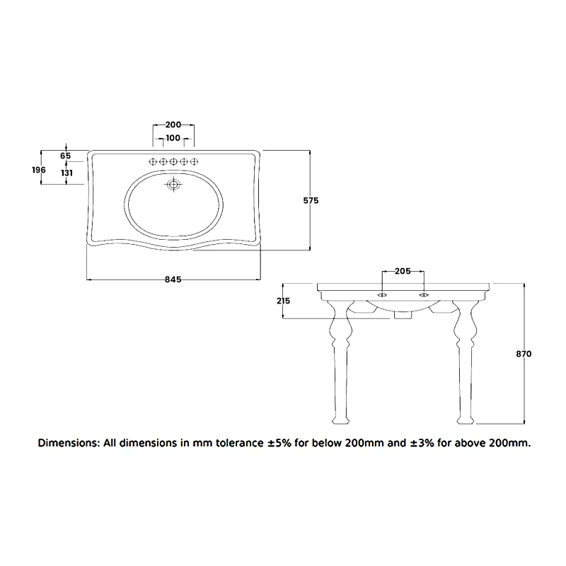 RAK Console Alexandra Basin With Ceramic Legs 850mm Wide - 1 Tap Hole 4 RAK Console Alexandra Basin With Ceramic Legs 850mm Wide - 1 Tap Hole - Image 2