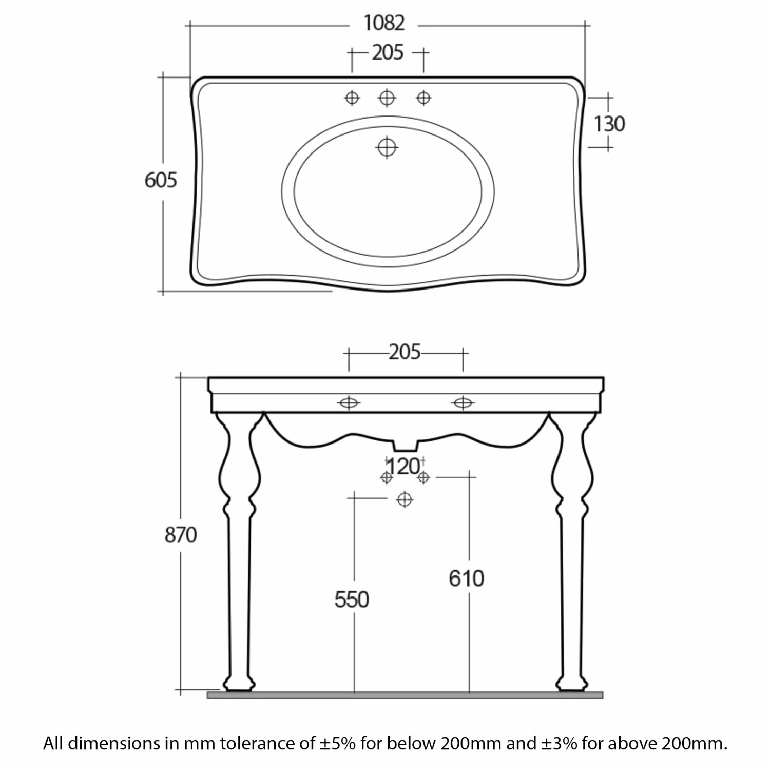 RAK Console Deluxe Basin With Ceramic Legs 1050mm Wide - 1 Tap Hole 4 RAK Console Deluxe Basin With Ceramic Legs 1050mm Wide - 1 Tap Hole - Image 2