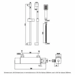 RAK Cool Touch Square Thermostatic Bar Shower Valve With Slider Rail Kit 610mm Height - Chrome
