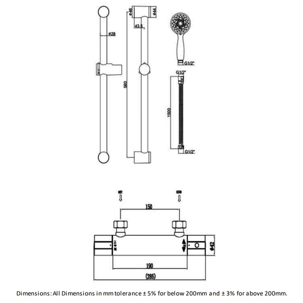 RAK Cool Touch Round Thermostatic Bar Shower Valve With Slider Rail Kit 580mm Height - Chrome 3 RAK Cool Touch Round Thermostatic Bar Shower Valve With Slider Rail Kit 580mm Height - Chrome