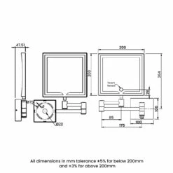 RAK Demeter Square LED 3x Magnifying Mirror With Switch 264mm H X 200mm W Illuminated -HEATANDPLUMB Sales rak ceramics demeter bathroom mirror rakdem5002 1