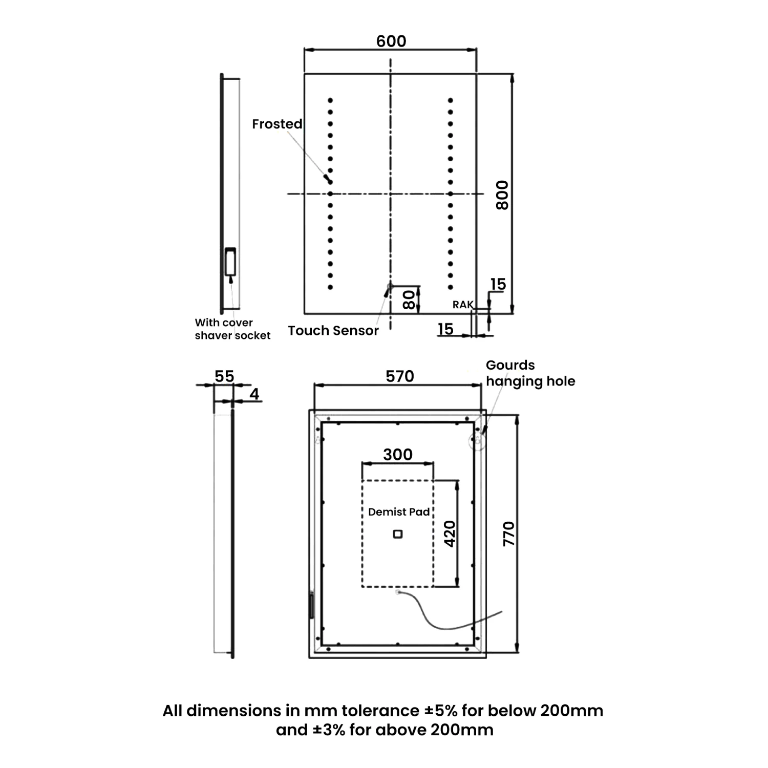 RAK Hestia LED Portrait Mirror With Switch And Demister Pad 800mm H X 600mm W Illuminated 9 RAK Hestia LED Portrait Mirror With Switch And Demister Pad 800mm H X 600mm W Illuminated - Image 7