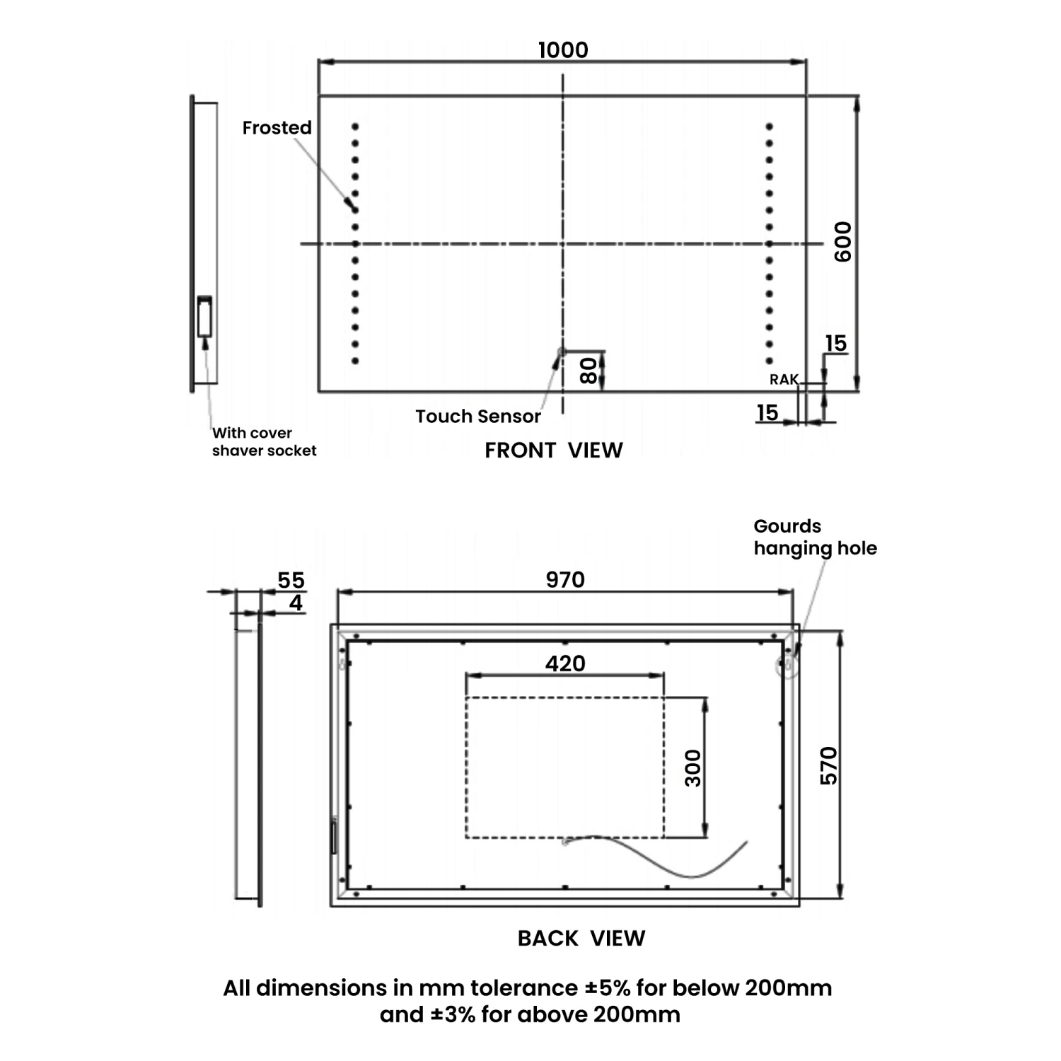 RAK Hestia LED Landscape Mirror With Switch And Demister Pad 600mm H X 1000mm W Illuminated 7 RAK Hestia LED Landscape Mirror With Switch And Demister Pad 600mm H X 1000mm W Illuminated - Image 5