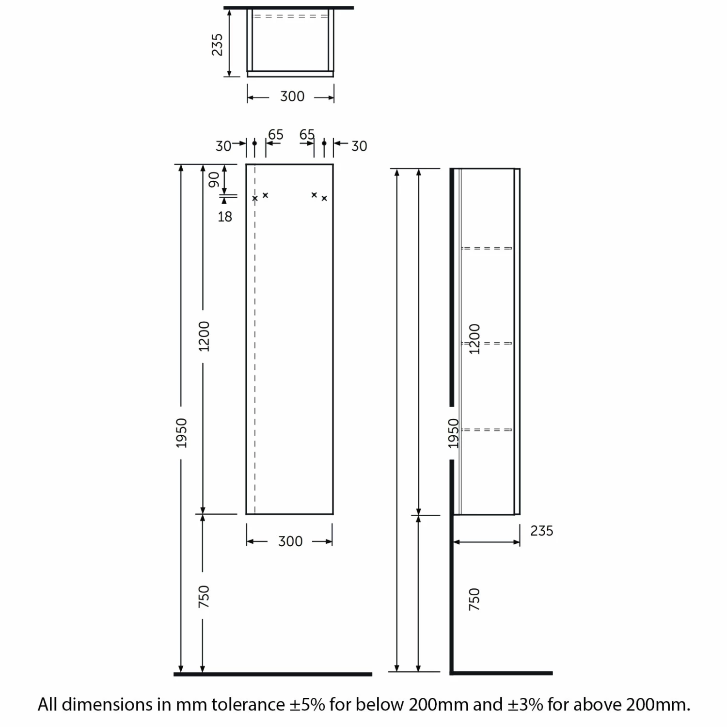 RAK Joy Wall Hung Tall Storage Unit 300mm Wide - Scandi Oak 3 RAK Joy Wall Hung Tall Storage Unit 300mm Wide - Scandi Oak