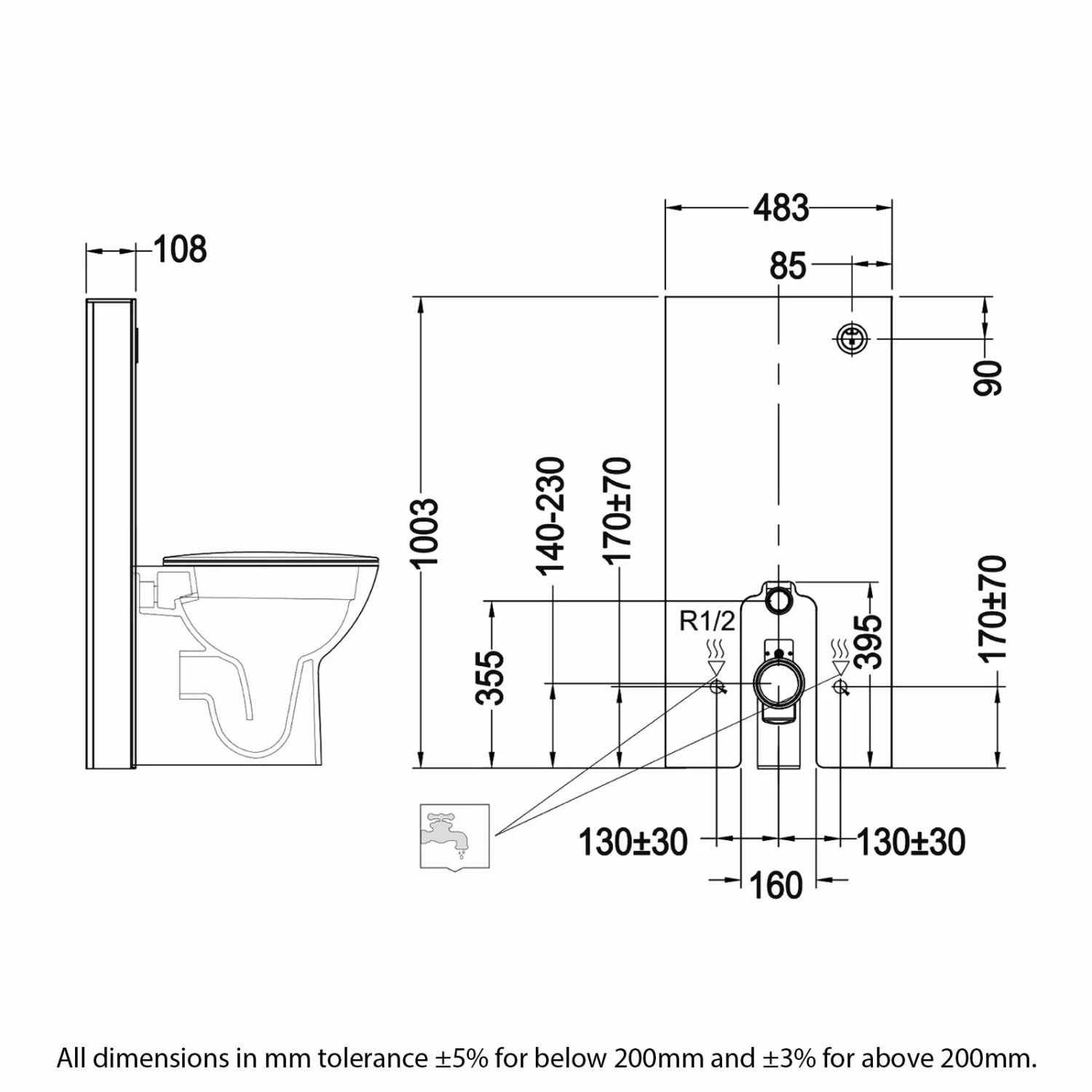 RAK Obelisk Cistern Cabinet For Back To Wall Toilet Pan - Black 4 RAK Obelisk Cistern Cabinet For Back To Wall Toilet Pan - Black - Image 2