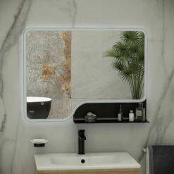 RAK Ornate LED Illuminated Bathroom Mirror With Demister Pad 600mm H X 800mm W - Brushed Nickel