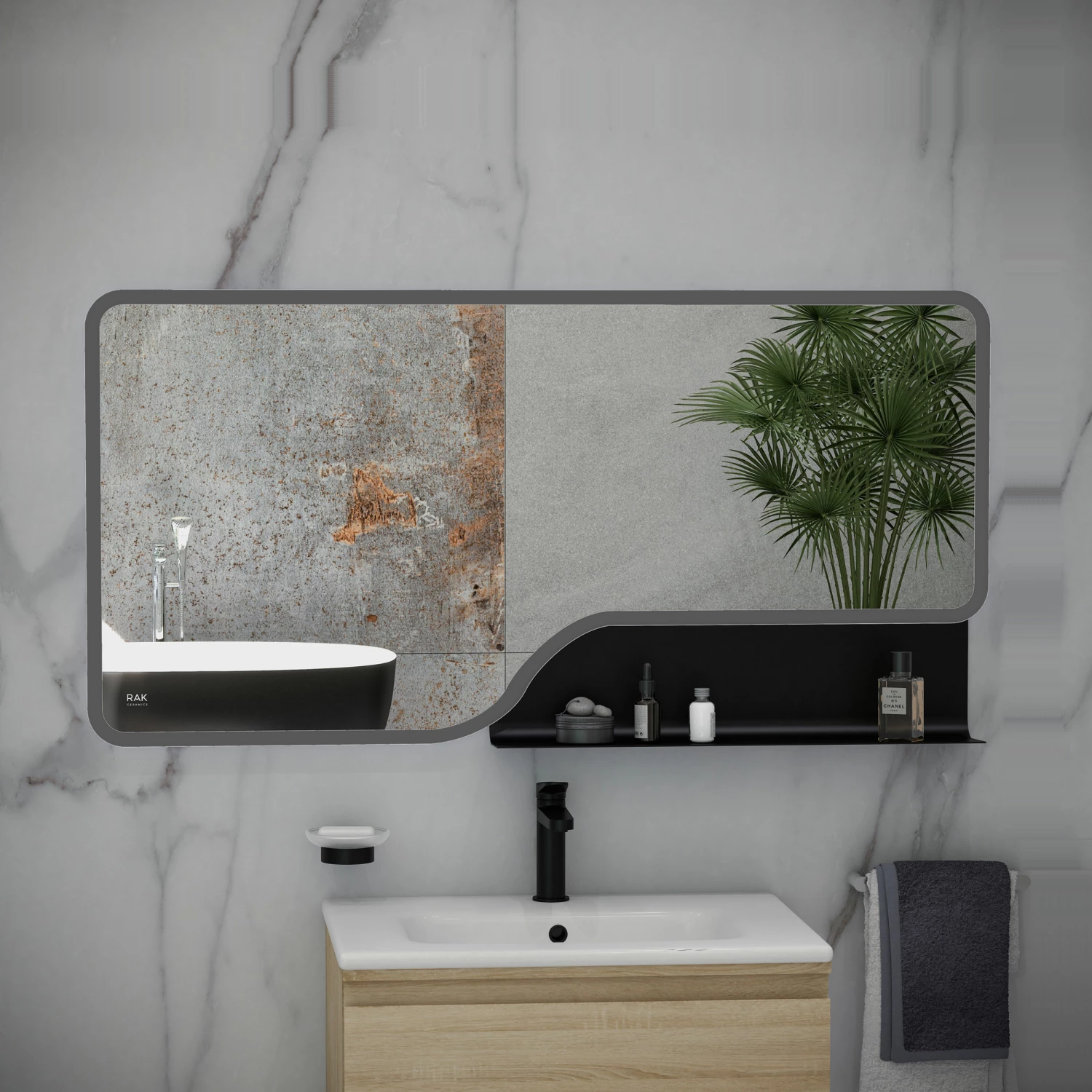 RAK Ornate LED Illuminated Bathroom Mirror With Demister Pad 600mm H X 1200mm W - Matt Black 4 RAK Ornate LED Illuminated Bathroom Mirror With Demister Pad 600mm H X 1200mm W - Matt Black - Image 2