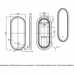 RAK Picture Oval LED Illuminated Bathroom Mirror With Demister Pad 1000mm H X 450mm W - Chrome