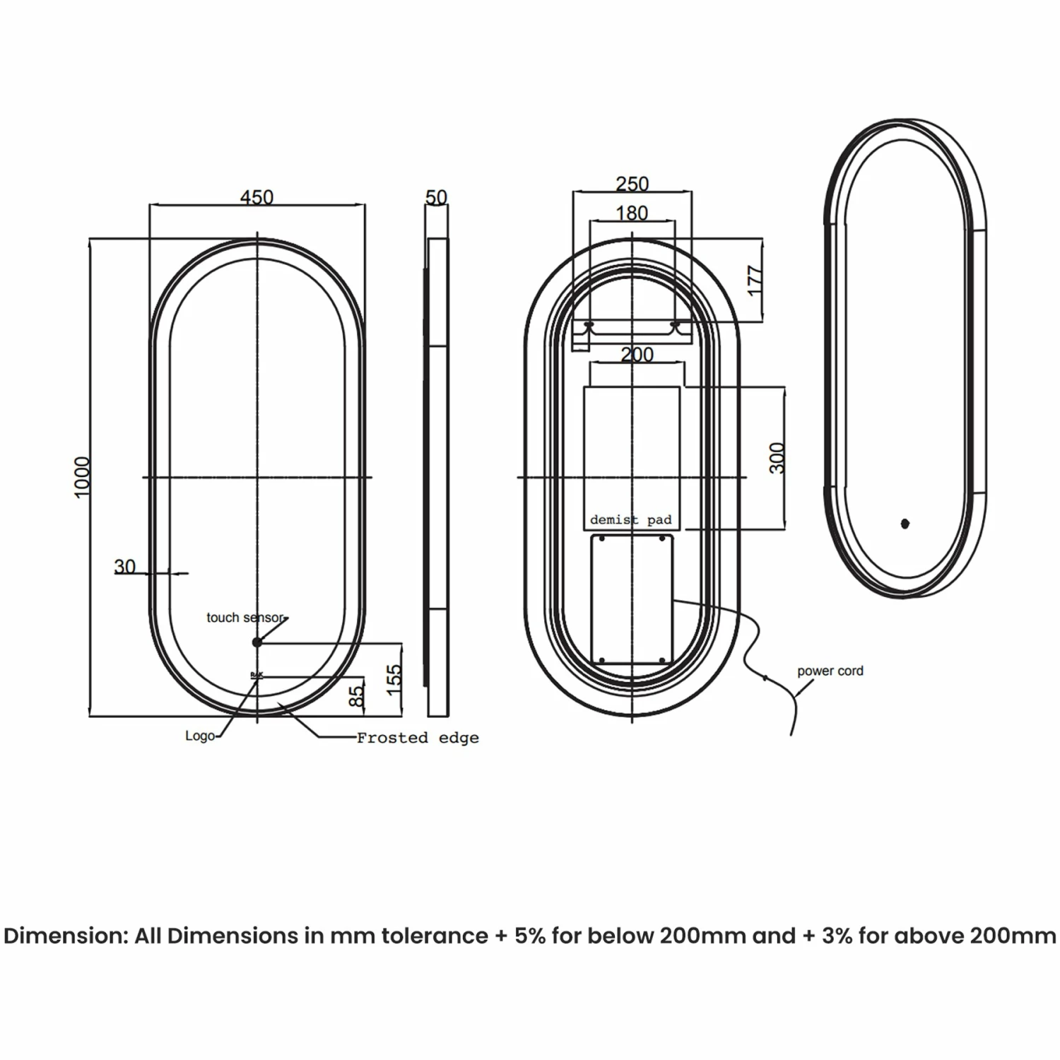 RAK Picture Oval LED Illuminated Bathroom Mirror With Demister Pad 1000mm H X 450mm W - Chrome 3 RAK Picture Oval LED Illuminated Bathroom Mirror With Demister Pad 1000mm H X 450mm W - Chrome