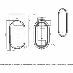RAK Picture Oval LED Illuminated Bathroom Mirror With Demister Pad 1000mm H X 550mm W - Matt Black