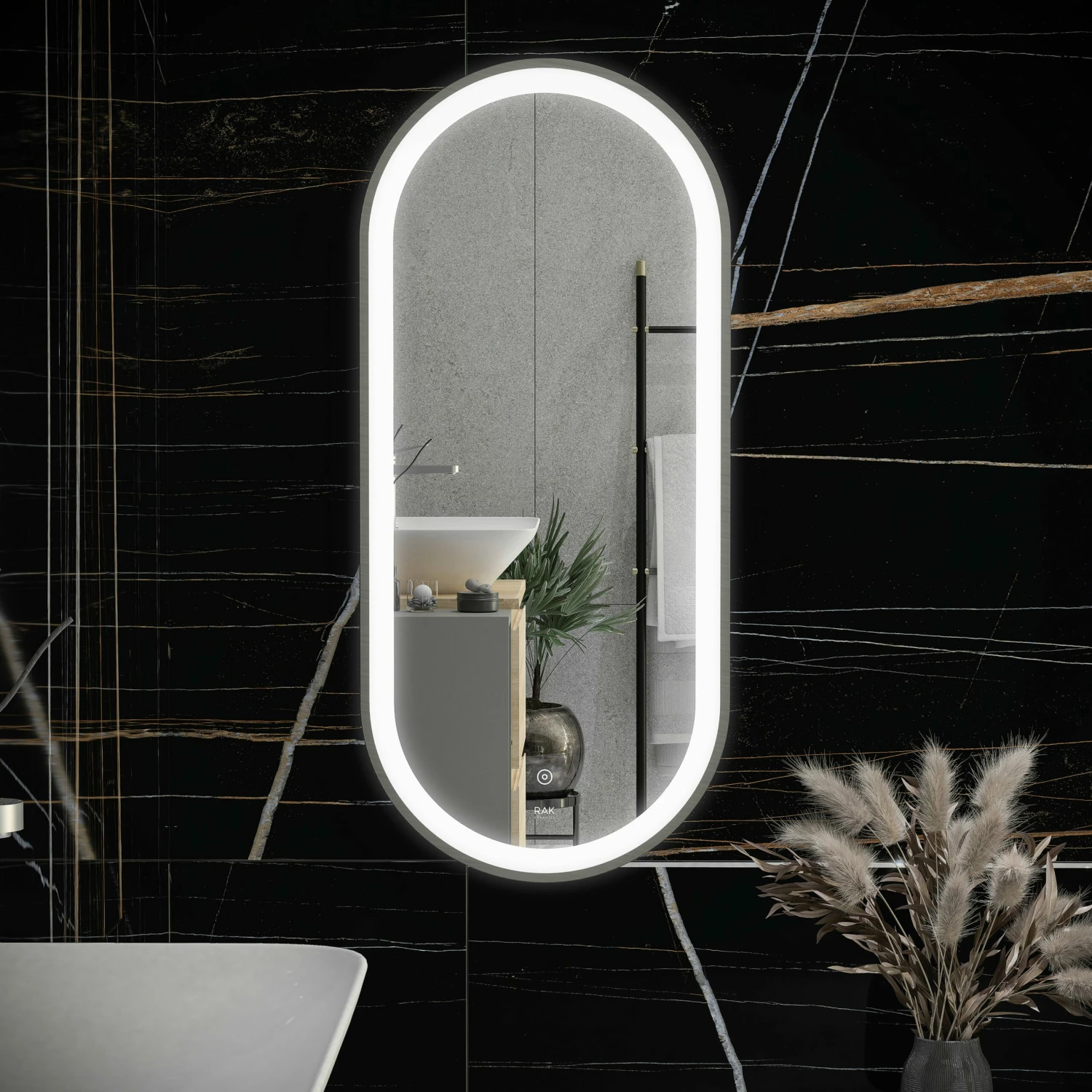 RAK Picture Oval LED Illuminated Bathroom Mirror With Demister Pad 1000mm H X 550mm W - Brushed Nickel 4 RAK Picture Oval LED Illuminated Bathroom Mirror With Demister Pad 1000mm H X 550mm W - Brushed Nickel - Image 2