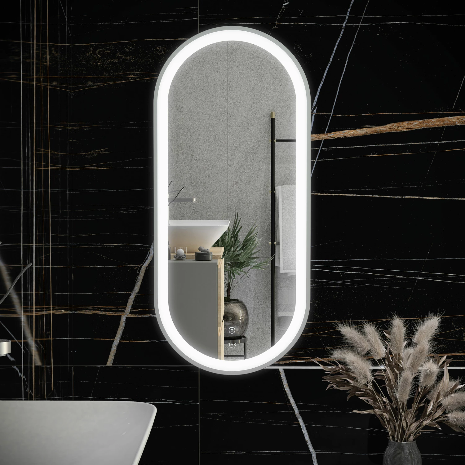 RAK Picture Oval LED Illuminated Bathroom Mirror With Demister Pad 1000mm H X 450mm W - Chrome 4 RAK Picture Oval LED Illuminated Bathroom Mirror With Demister Pad 1000mm H X 450mm W - Chrome - Image 2