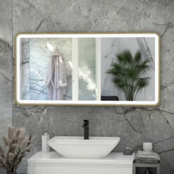 RAK Picture Soft LED Illuminated Bathroom Mirror With Demister Pad 600mm H X 1000mm W - Brushed Gold