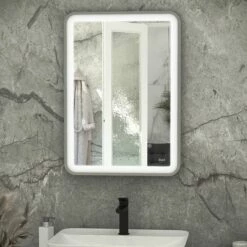 RAK Picture Soft LED Illuminated Bathroom Mirror With Demister Pad 800mm H X 600mm W - Brushed Nickel
