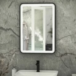 RAK Picture Soft LED Illuminated Bathroom Mirror With Demister Pad 700mm H X 500mm W - Matt Black