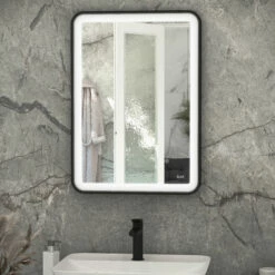 RAK Picture Soft LED Illuminated Bathroom Mirror With Demister Pad 800mm H X 600mm W - Matt Black