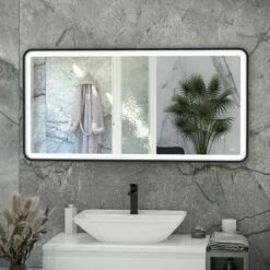 RAK Picture Soft LED Illuminated Bathroom Mirror With Demister Pad 600mm H X 1000mm W - Matt Black