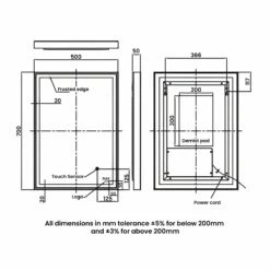 RAK Picture Square LED Illuminated Bathroom Mirror With Demister Pad 700mm H X 500mm W - Matt Black