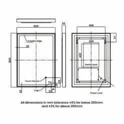 RAK Picture Square LED Illuminated Bathroom Mirror With Demister Pad 800mm H X 600mm W - Brushed Nickel