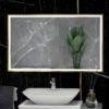 RAK Picture Square LED Illuminated Bathroom Mirror With Demister Pad 600mm H X 1000mm W - Brushed Gold -HEATANDPLUMB Sales rak ceramics picture bathroom mirror rakpicsqbg5003