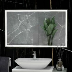 RAK Picture Square LED Illuminated Bathroom Mirror With Demister Pad 600mm H X 1200mm W - Brushed Nickel