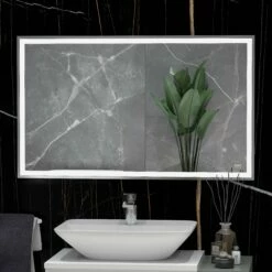 RAK Picture Square LED Illuminated Bathroom Mirror With Demister Pad 600mm H X 1000mm W - Chrome