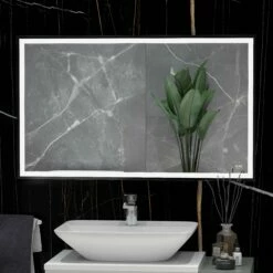 RAK Picture Square LED Illuminated Bathroom Mirror With Demister Pad 600mm H X 1000mm W - Matt Black