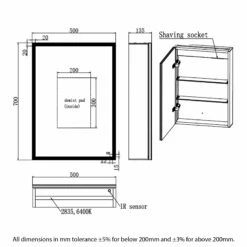 RAK Pisces 1-Door Mirrored Bathroom Cabinet 700mm H X 500mm W