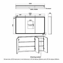 RAK Pisces 3-Door Mirrored Bathroom Cabinet 700mm H X 1200mm W 8 RAK Pisces 3-Door Mirrored Bathroom Cabinet 700mm H X 1200mm W -HEATANDPLUMB Sales rak ceramics pisces bathroom cabinet rakpsc5003