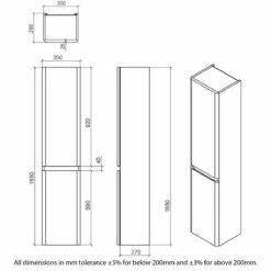 RAK Resort Wall Hung Tall Storage Unit 1650mm H X 350mm W - Matt Denim Blue