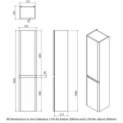 RAK Resort Wall Hung Tall Storage Unit 1650mm H X 350mm W - Matt Mushroom