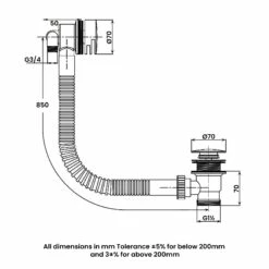 RAK Round Freeflow Overflow Bath Filler With Click Clack Waste - Black