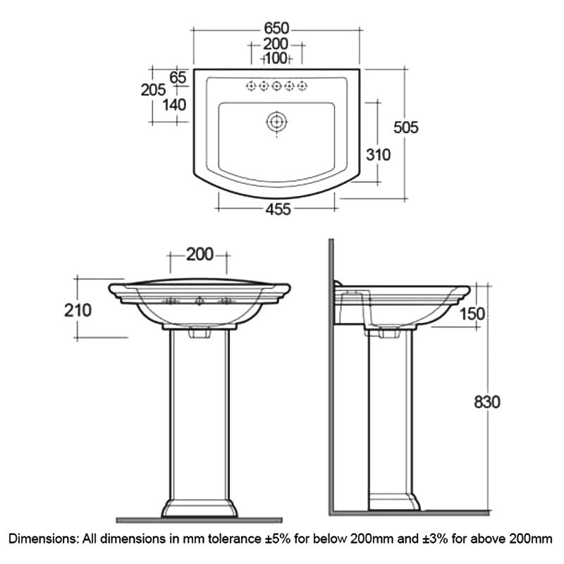 RAK Washington Basin And Full Pedestal 650mm Wide - 1 Tap Hole 6 RAK Washington Basin And Full Pedestal 650mm Wide - 1 Tap Hole - Image 4