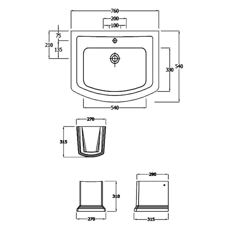 RAK Washington Basin And Semi Pedestal 760mm Wide - 1 Tap Hole 4 RAK Washington Basin And Semi Pedestal 760mm Wide - 1 Tap Hole - Image 2