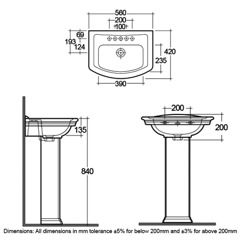 RAK Washington Basin And Full Pedestal 560mm Wide - 1 Tap Hole 6 RAK Washington Basin And Full Pedestal 560mm Wide - 1 Tap Hole - Image 4