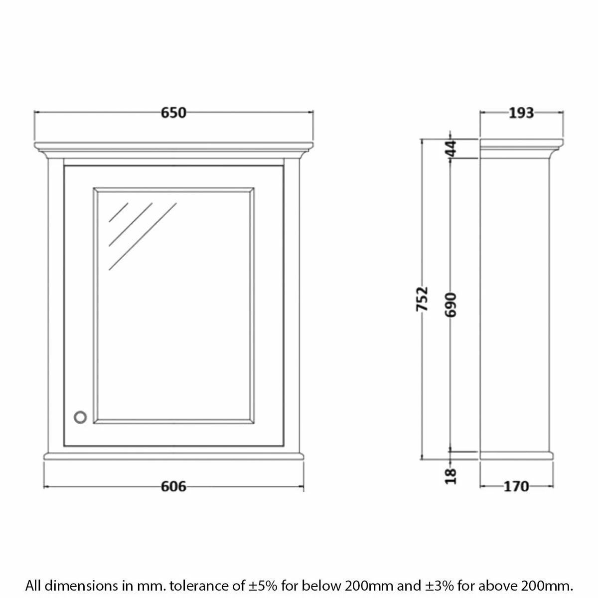 RAK Washington Mirrored Bathroom Cabinet 650mm W X 750mm H - Grey 4 RAK Washington Mirrored Bathroom Cabinet 650mm W X 750mm H - Grey - Image 2