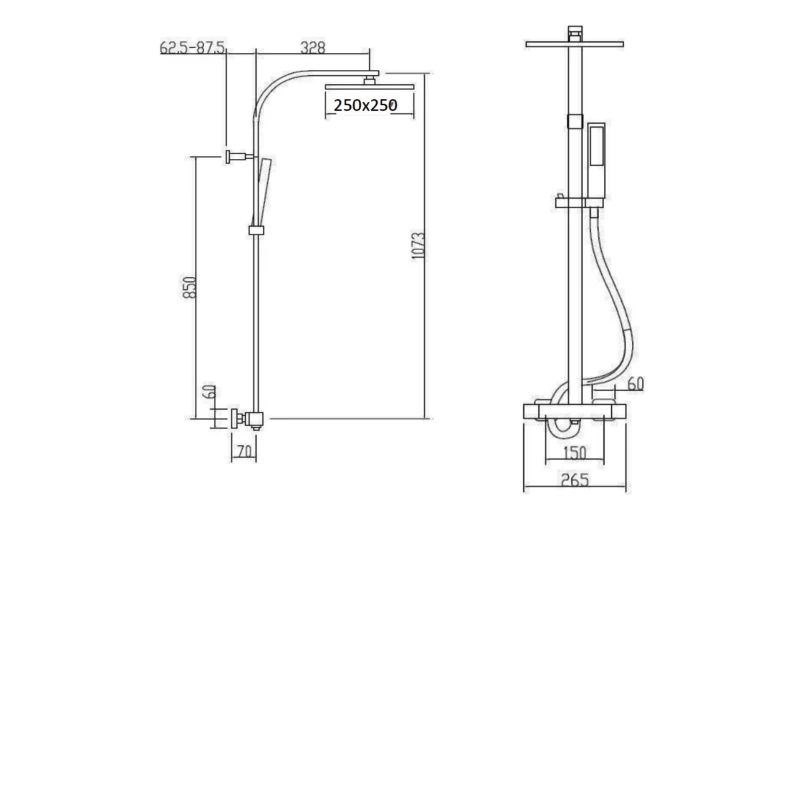 Sagittarius Curve Thermostatic Bar Mixer Shower With Shower Kit + Fixed Head - Black 4 Sagittarius Curve Thermostatic Bar Mixer Shower With Shower Kit + Fixed Head - Black - Image 2