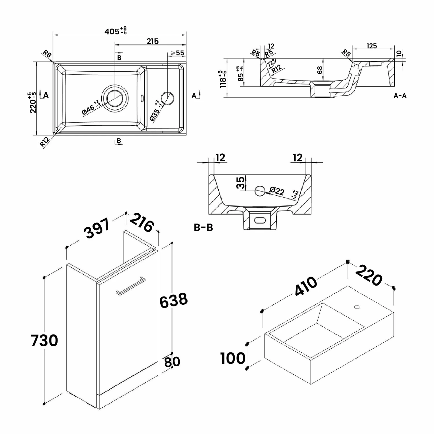 Signature Aalborg Floor Standing 1-Door Vanity Unit With Basin 405mm Wide - White Gloss 6 Signature Aalborg Floor Standing 1-Door Vanity Unit With Basin 405mm Wide - White Gloss - Image 4
