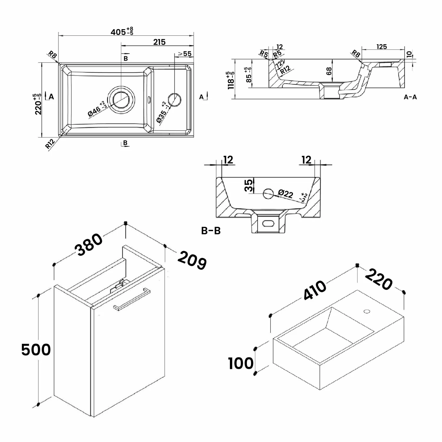 Signature Aalborg Wall Hung 1-Door Vanity Unit With Basin 405mm Wide - Grey Gloss 4 Signature Aalborg Wall Hung 1-Door Vanity Unit With Basin 405mm Wide - Grey Gloss - Image 2